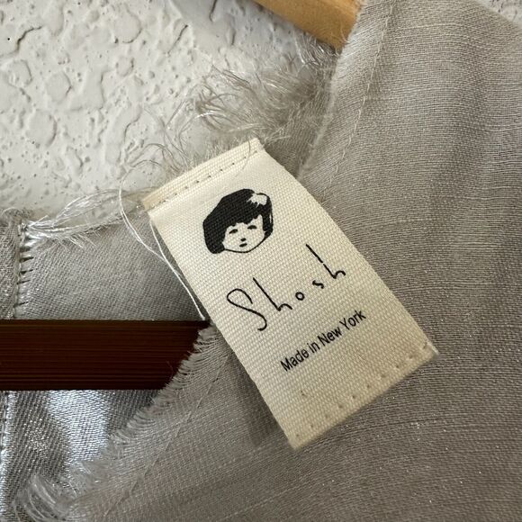 SHOSH Linen Blend Mini Dress Beige A-Line Sleeveless Babydoll Flowy - Picture 8 of 11